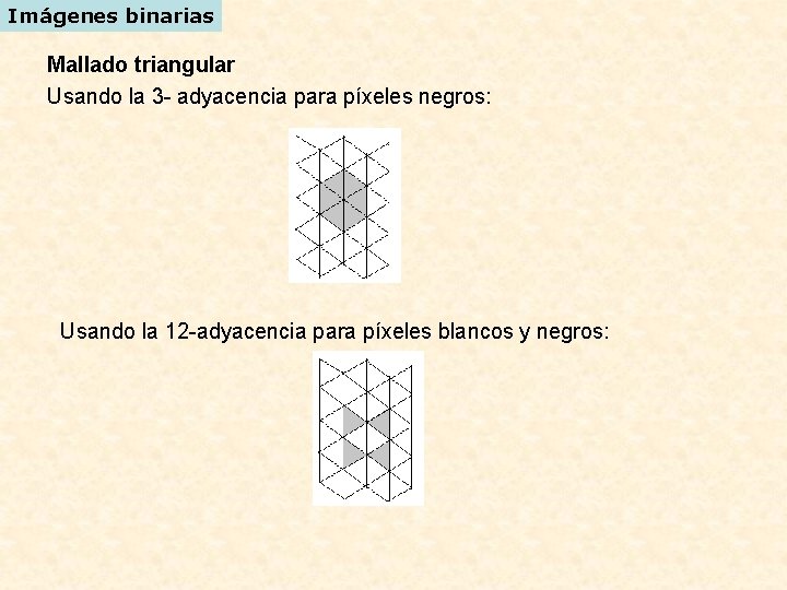 Imágenes binarias Mallado triangular Usando la 3 - adyacencia para píxeles negros: Usando la