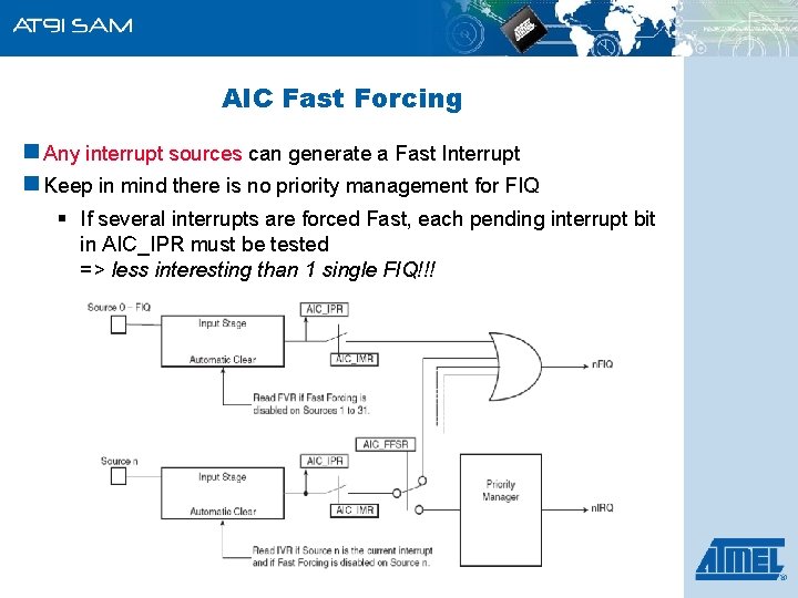 AIC Fast Forcing n Any interrupt sources can generate a Fast Interrupt n Keep