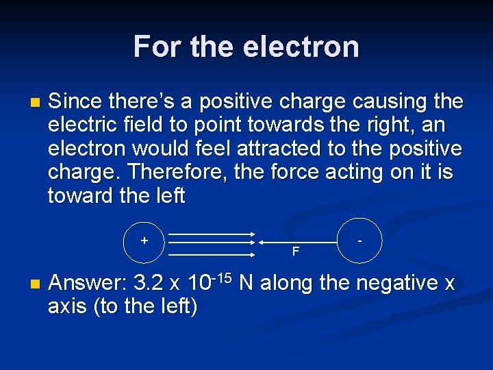 For the electron n Since there’s a positive charge causing the electric field to