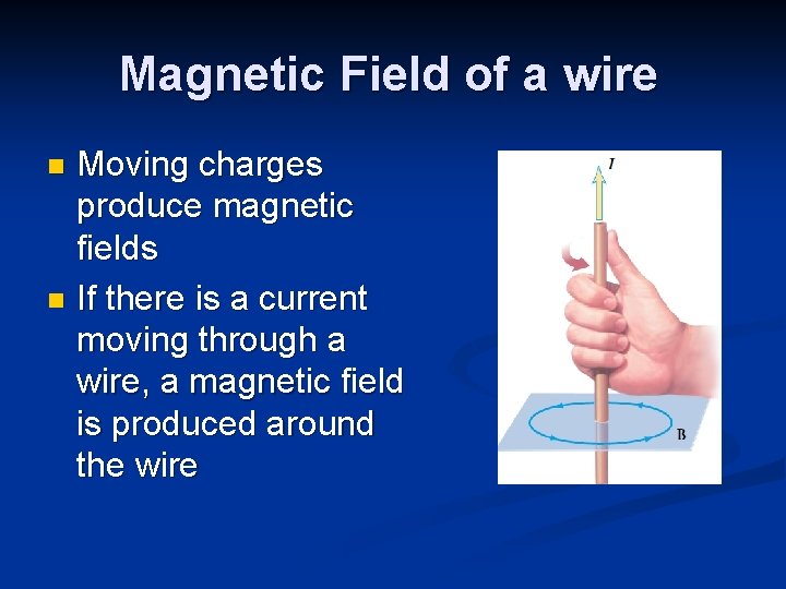 Magnetic Field of a wire Moving charges produce magnetic fields n If there is