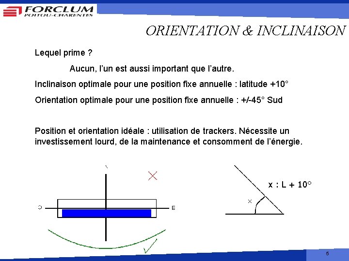 ORIENTATION & INCLINAISON Lequel prime ? Aucun, l’un est aussi important que l’autre. Inclinaison