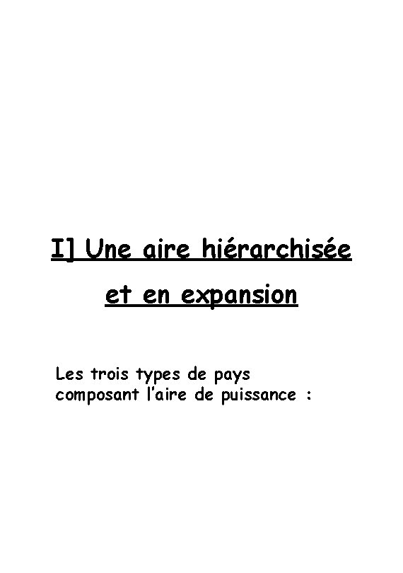 I] Une aire hiérarchisée et en expansion Les trois types de pays composant l’aire