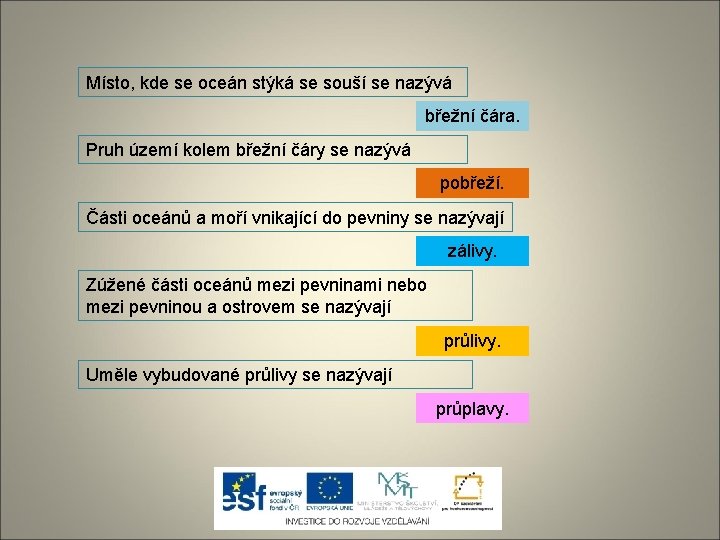 Místo, kde se oceán stýká se souší se nazývá břežní čára. Pruh území kolem