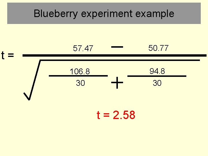 Blueberry experiment example t= 50. 77 57. 47 94. 8 30 106. 8 30
