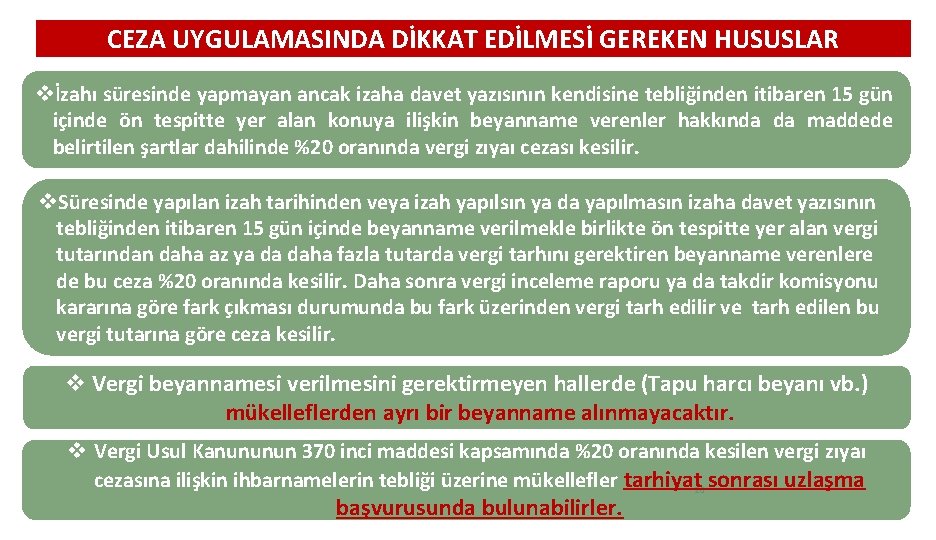 CEZA UYGULAMASINDA DİKKAT EDİLMESİ GEREKEN HUSUSLAR vİzahı süresinde yapmayan ancak izaha davet yazısının kendisine