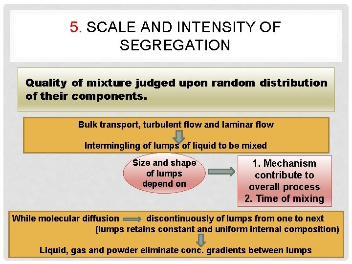 5. SCALE AND INTENSITY OF SEGREGATION Quality of mixture judged upon random distribution of