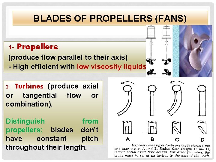 BLADES OF PROPELLERS (FANS) 1 - Propellers: (produce flow parallel to their axis) -