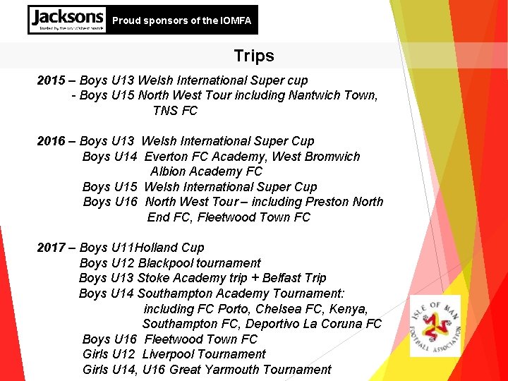 Proud sponsors of the IOMFA Trips 2015 – Boys U 13 Welsh International Super
