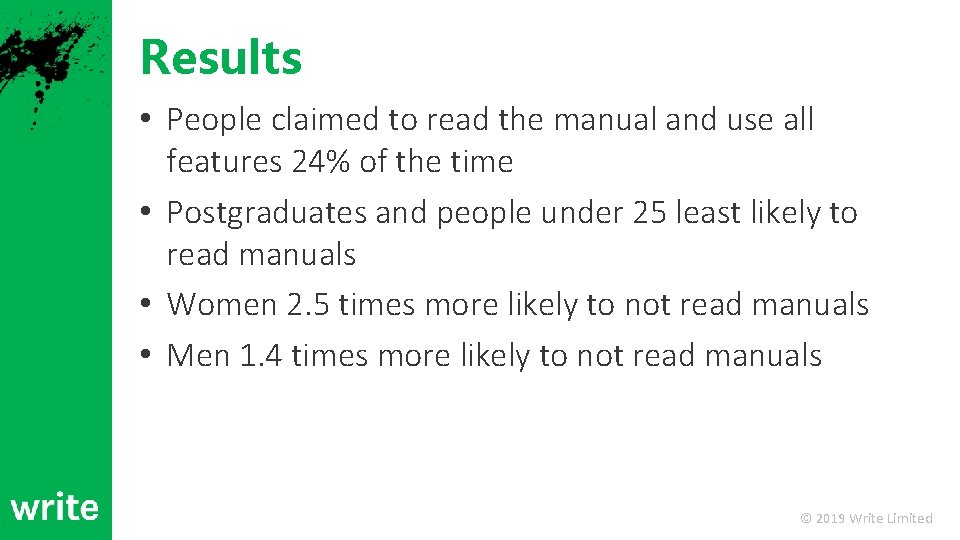 Results • People claimed to read the manual and use all features 24% of