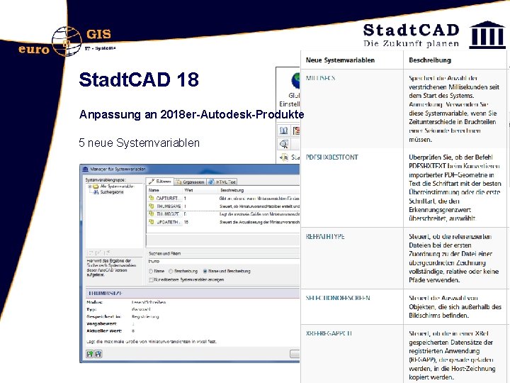 Stadt. CAD 18 Anpassung an 2018 er-Autodesk-Produkte 5 neue Systemvariablen 