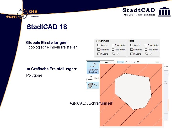 Stadt. CAD 18 Globale Einstellungen: Topologische Inseln freistellen a) Grafische Freistellungen: Polygone Auto. CAD: