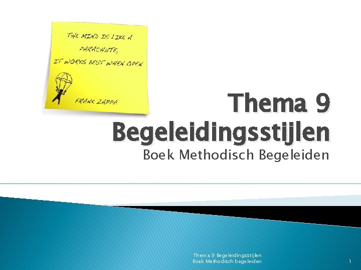 Thema 9 Begeleidingsstijlen Boek Methodisch Begeleiden Thema 9 Begeleidingsstijlen Boek Methodisch begeleiden 1 