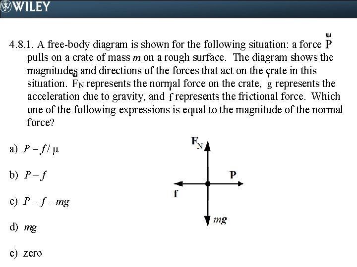 4. 8. 1. A free-body diagram is shown for the following situation: a force