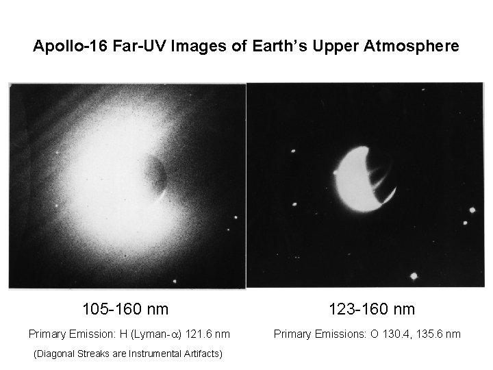 Apollo-16 Far-UV Images of Earth’s Upper Atmosphere 105 -160 nm Primary Emission: H (Lyman-