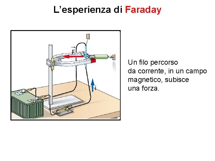 L’esperienza di Faraday Un filo percorso da corrente, in un campo magnetico, subisce una