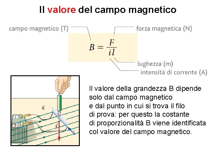 Il valore del campo magnetico Il valore della grandezza B dipende solo dal campo