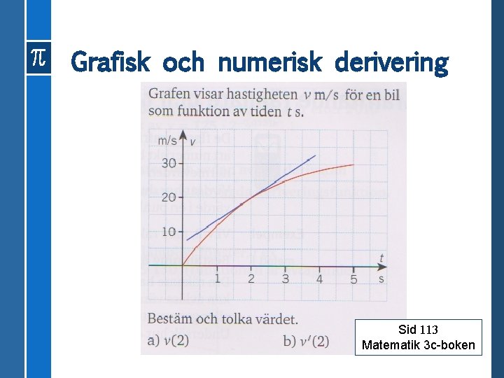 Grafisk och numerisk derivering Sid 113 Matematik 3 c-boken 