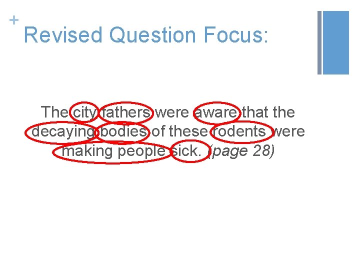 + Revised Question Focus: The city fathers were aware that the decaying bodies of