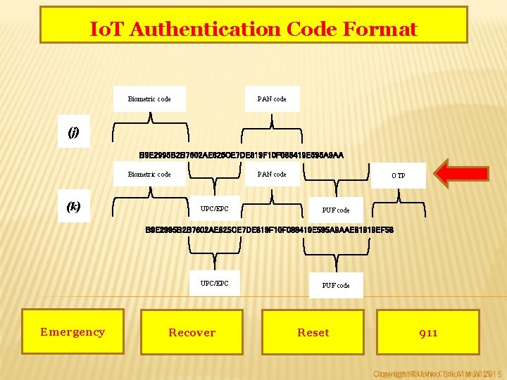 Io. T Authentication Code Format Biometric code PAN code (j) B 9 E 2995