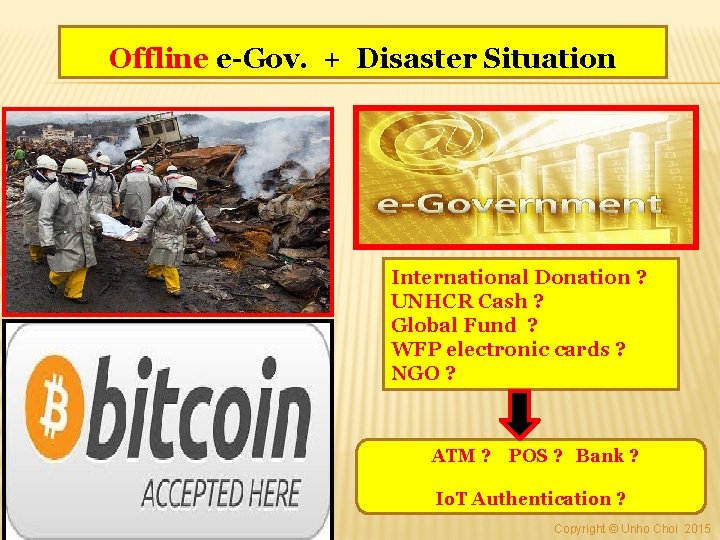 Offline e-Gov. + Disaster Situation International Donation ? UNHCR Cash ? Global Fund ?