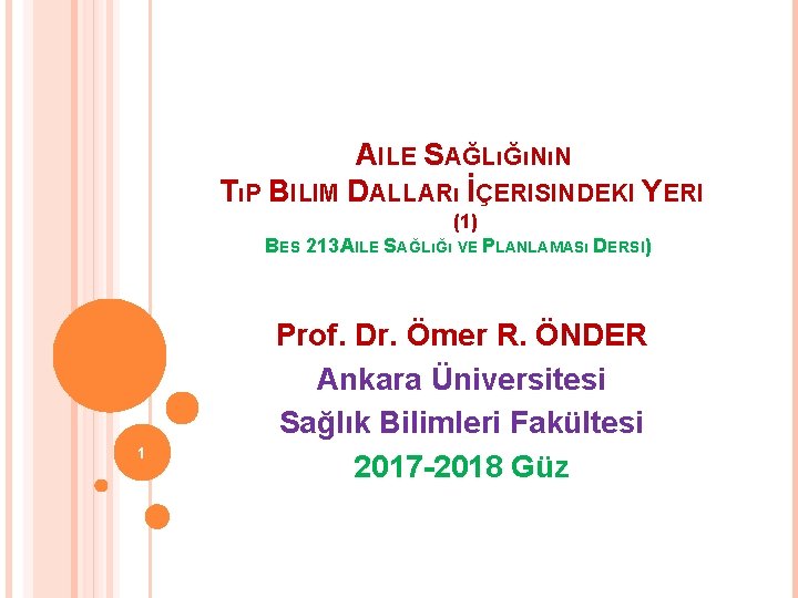 AILE SAĞLıĞıNıN TıP BILIM DALLARı İÇERISINDEKI YERI (1) BES 213. AILE SAĞLıĞı VE PLANLAMASı