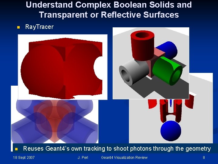 Understand Complex Boolean Solids and Transparent or Reflective Surfaces n n Ray. Tracer Reuses