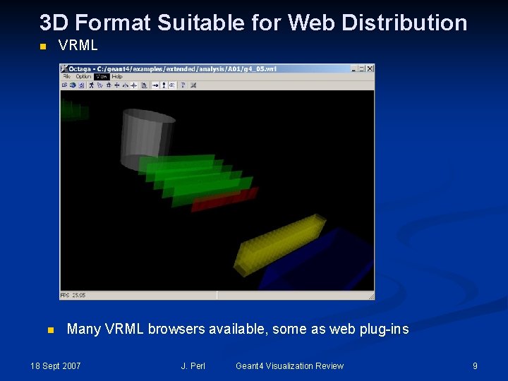 3 D Format Suitable for Web Distribution n n VRML Many VRML browsers available,