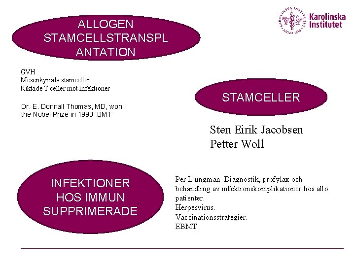 ALLOGEN STAMCELLSTRANSPL ANTATION GVH Mesenkymala stamceller Riktade T celler mot infektioner Dr. E. Donnall