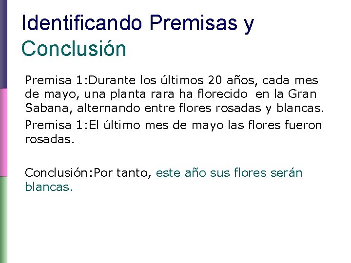 Identificando Premisas y Conclusión Premisa 1: Durante los últimos 20 años, cada mes de