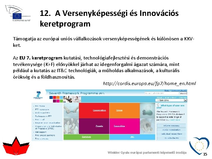 12. A Versenyképességi és Innovációs keretprogram Támogatja az európai uniós vállalkozások versenyképességének és különösen