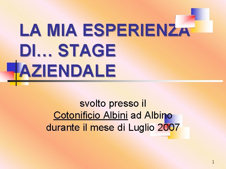 LA MIA ESPERIENZA DI… STAGE AZIENDALE svolto presso il Cotonificio Albini ad Albino durante LA MIA ESPERIENZA DI… STAGE AZIENDALE svolto presso il Cotonificio Albini ad Albino durante