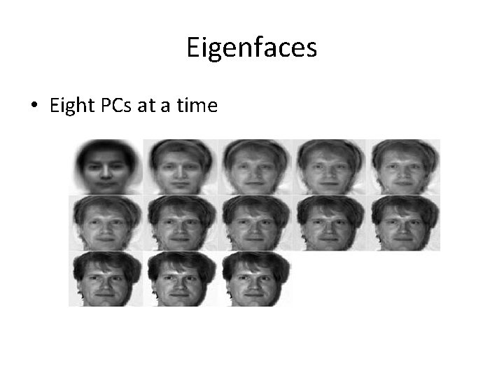 Eigenfaces • Eight PCs at a time 