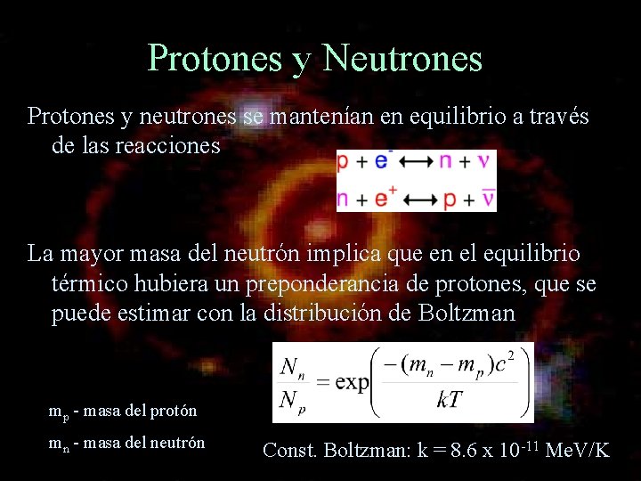 Protones y Neutrones Protones y neutrones se mantenían en equilibrio a través de las