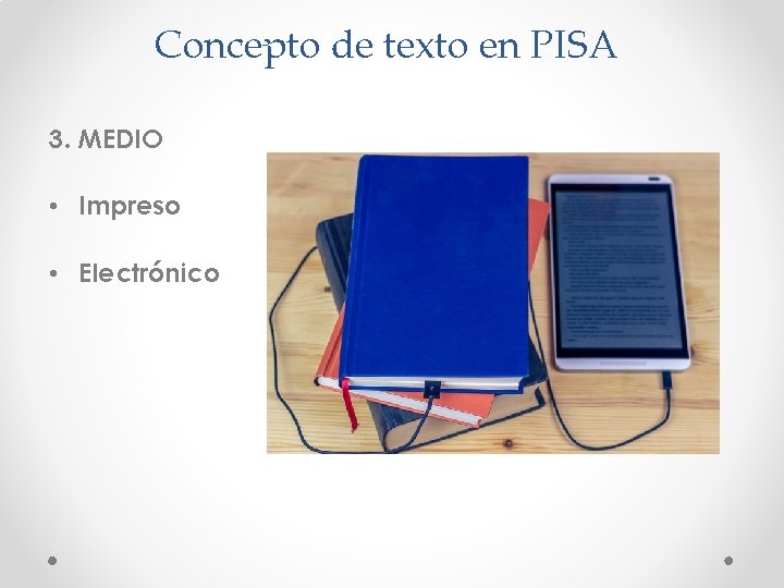 Concepto de texto en PISA 3. MEDIO • Impreso • Electrónico 