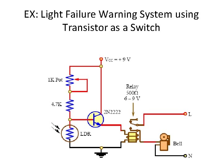 EX: Light Failure Warning System using Transistor as a Switch 