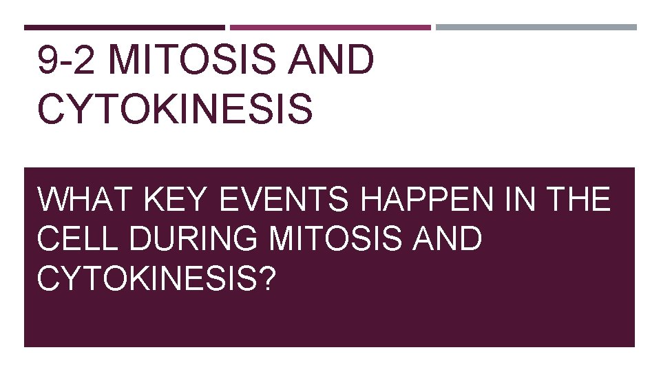 9 -2 MITOSIS AND CYTOKINESIS WHAT KEY EVENTS HAPPEN IN THE CELL DURING MITOSIS