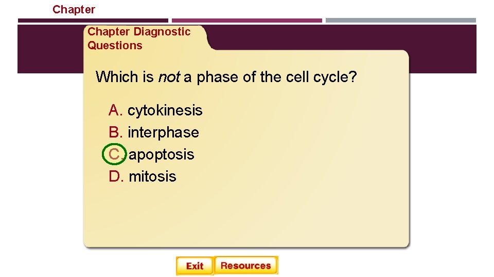 Chapter Cellular Reproduction Chapter Diagnostic Questions Which is not a phase of the cell Chapter Cellular Reproduction Chapter Diagnostic Questions Which is not a phase of the cell