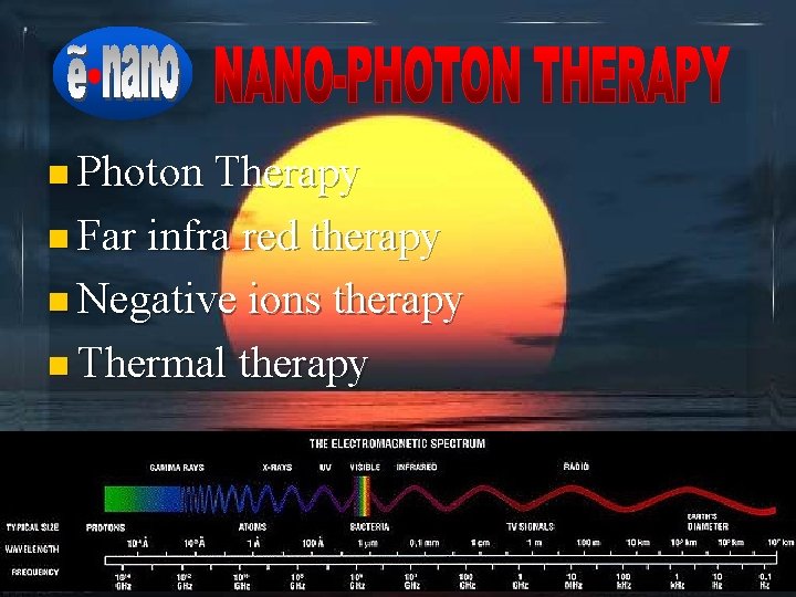 n Photon Therapy n Far infra red therapy n Negative ions therapy n Thermal