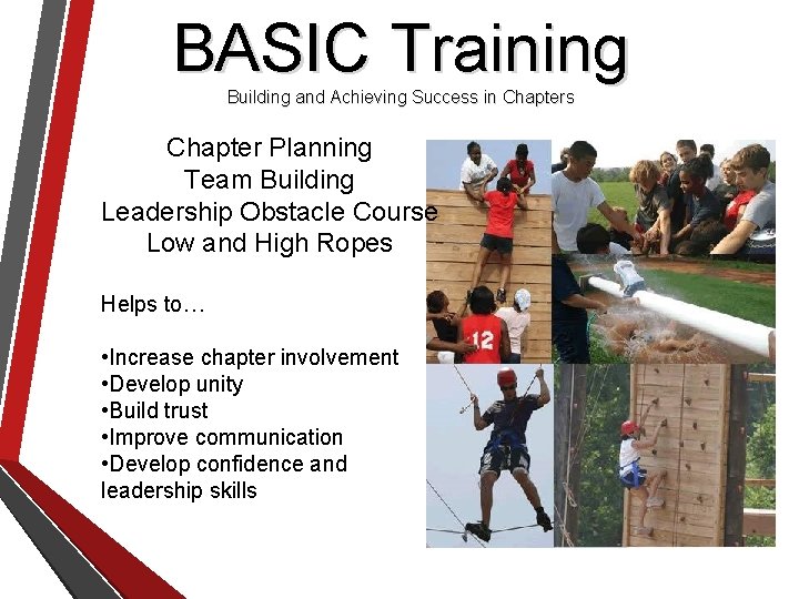 BASIC Training Building and Achieving Success in Chapters Chapter Planning Team Building Leadership Obstacle