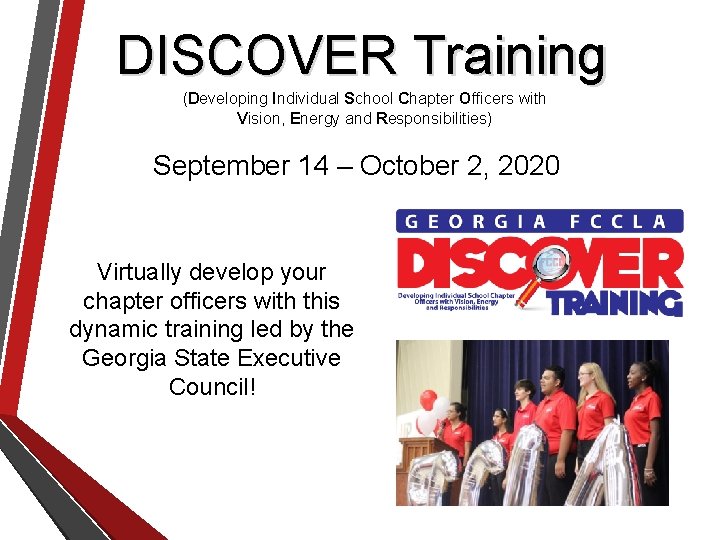 DISCOVER Training (Developing Individual School Chapter Officers with Vision, Energy and Responsibilities) September 14