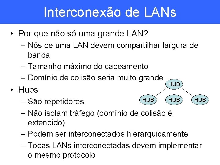 Interconexão de LANs • Por que não só uma grande LAN? – Nós de