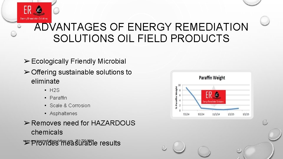 ADVANTAGES OF ENERGY REMEDIATION SOLUTIONS OIL FIELD PRODUCTS ➢ Ecologically Friendly Microbial ➢ Offering