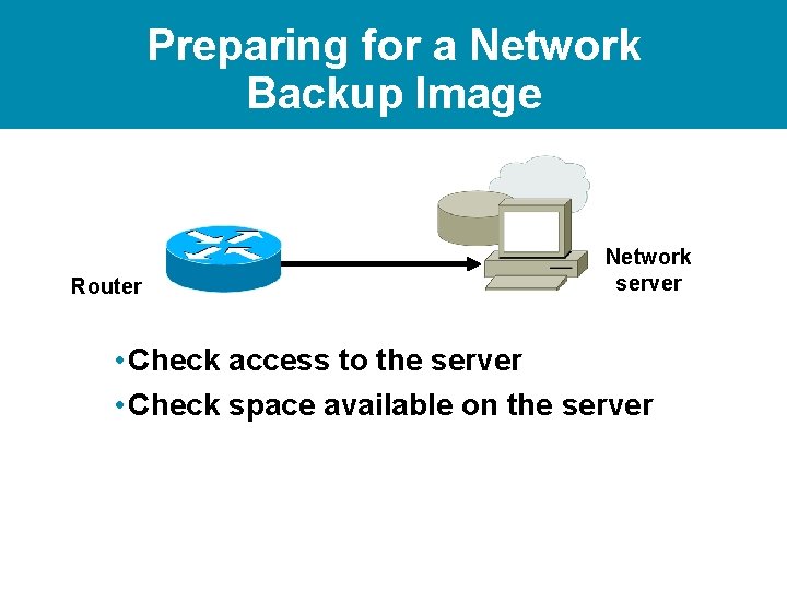 Preparing for a Network Backup Image Router Network server • Check access to the