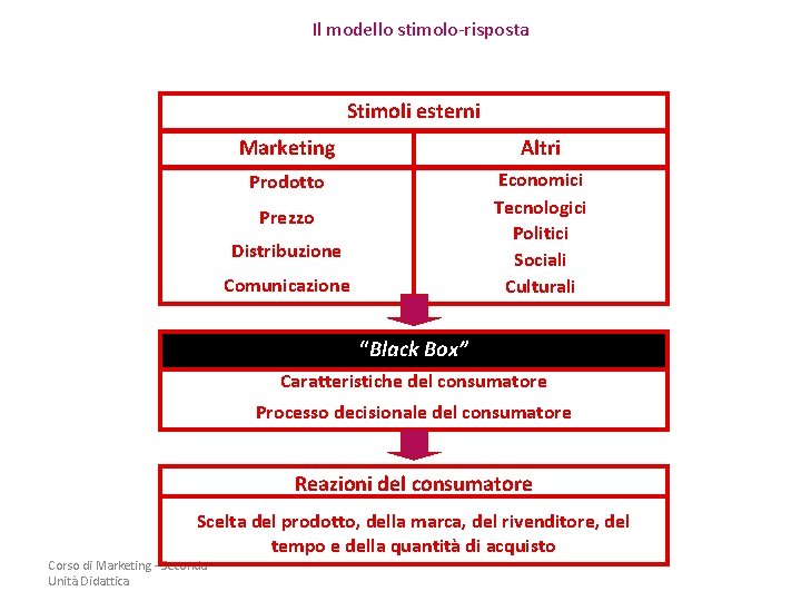 Il modello stimolo-risposta Stimoli esterni Marketing Altri Prodotto Economici Tecnologici Politici Sociali Culturali Prezzo Il modello stimolo-risposta Stimoli esterni Marketing Altri Prodotto Economici Tecnologici Politici Sociali Culturali Prezzo