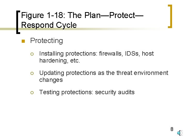 Figure 1 -18: The Plan—Protect— Respond Cycle n Protecting ¡ Installing protections: firewalls, IDSs,