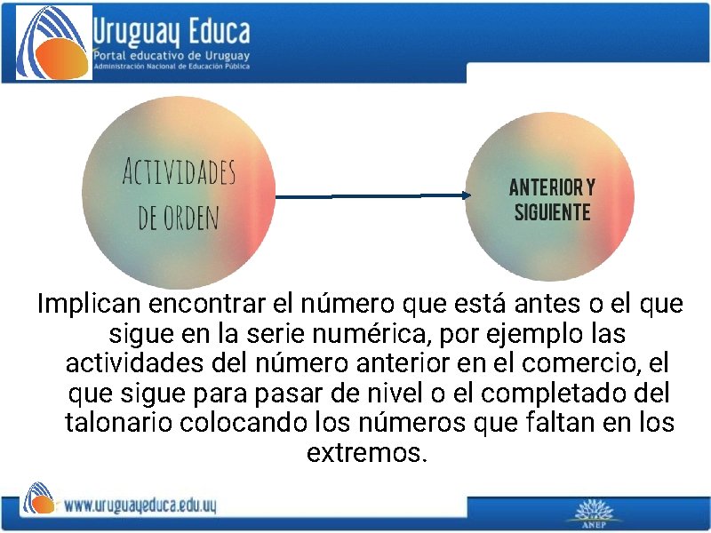 Implican encontrar el número que está antes o el que sigue en la serie