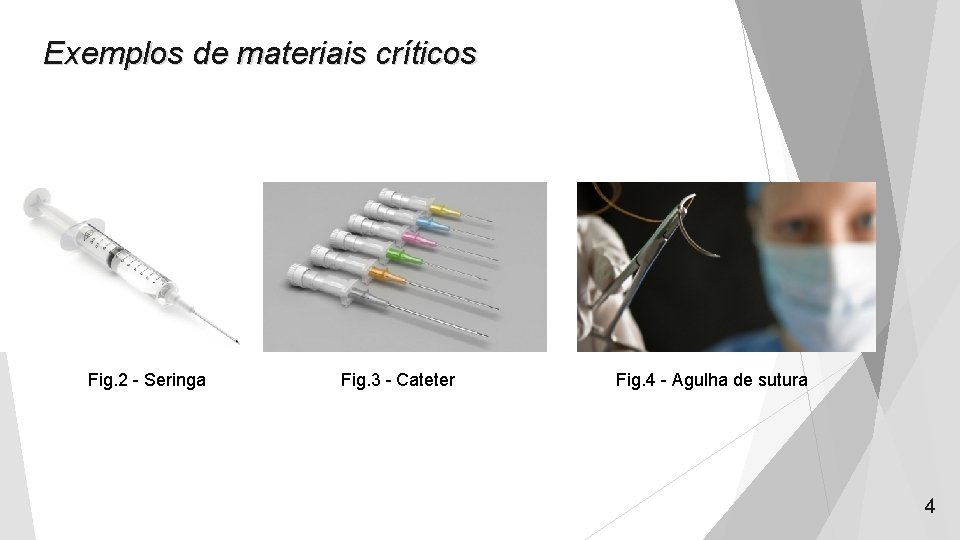 Exemplos de materiais críticos Fig. 2 - Seringa Fig. 3 - Cateter Fig. 4