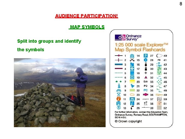 8 AUDIENCE PARTICIPATION! MAP SYMBOLS Split into groups and identify the symbols 