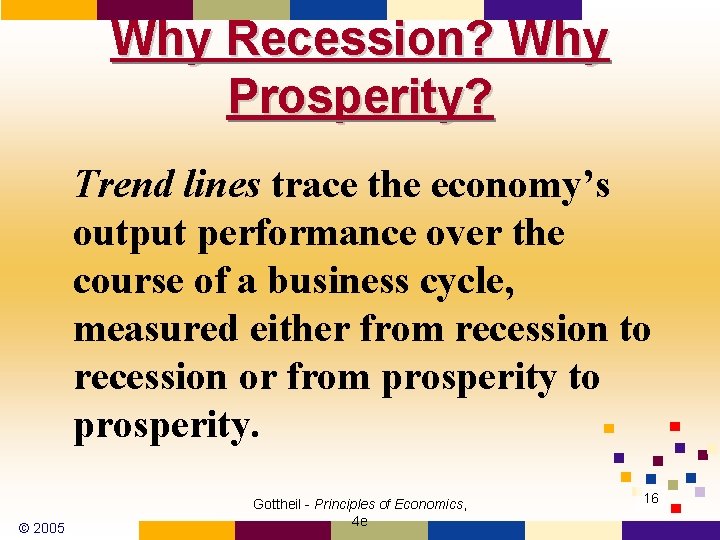 Why Recession? Why Prosperity? Trend lines trace the economy’s output performance over the course