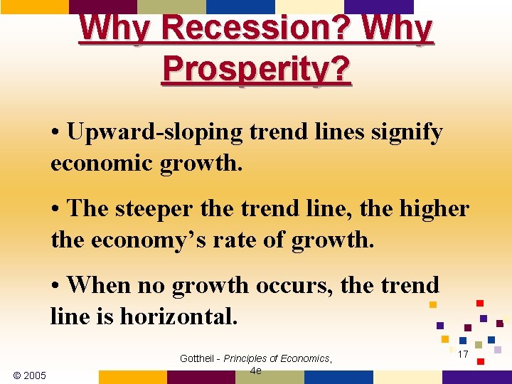 Why Recession? Why Prosperity? • Upward-sloping trend lines signify economic growth. • The steeper